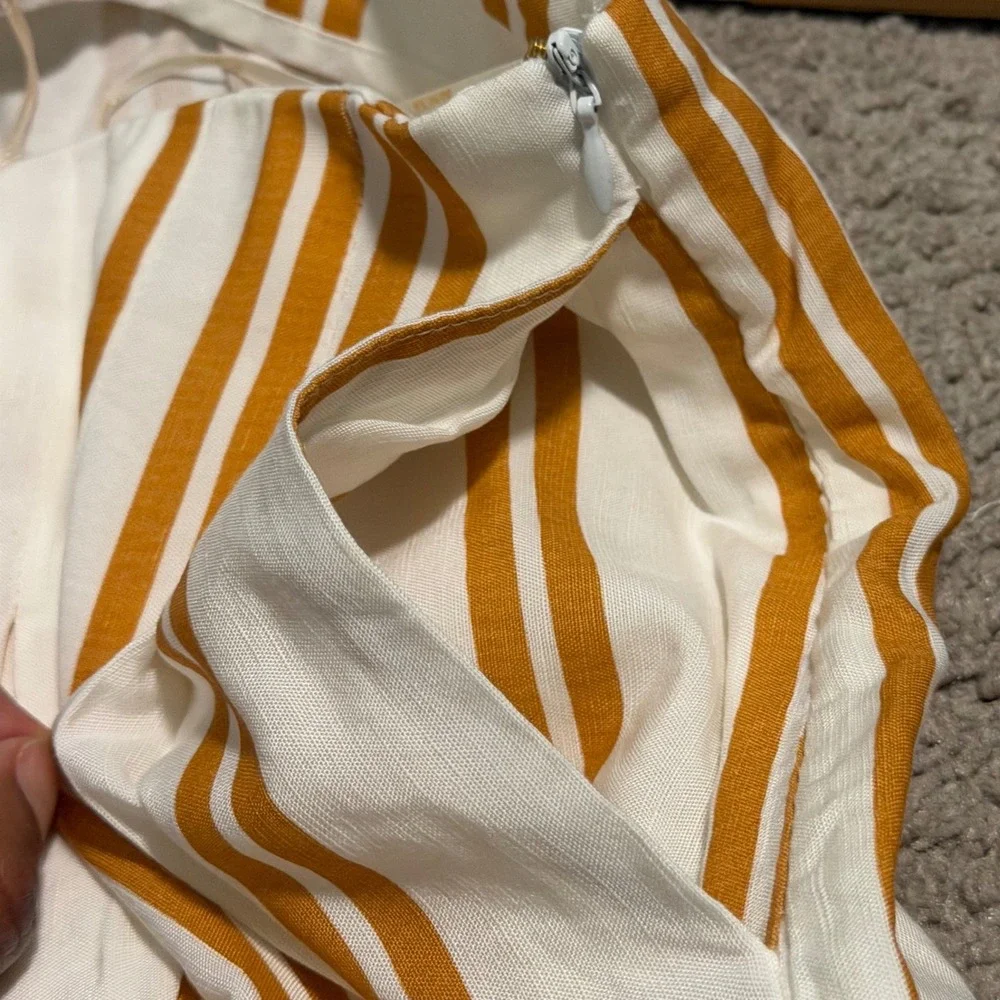 Sancia Emele Pant Maryel Stripe‎ Ochre White Linen Ruffle Wide Leg Women M NWT
